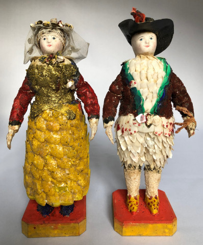 Couple de paludiers en coquillages vers 1880