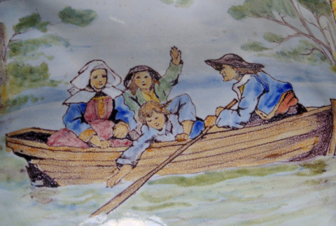 Main à sel à décor d'une famille en barque sur l'odet par Porquier Beau