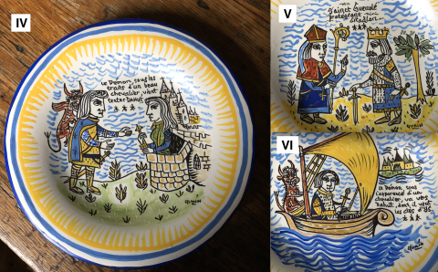 Assiettes N°IV, V, VI sur la légende du roi Gradlon par Yvain