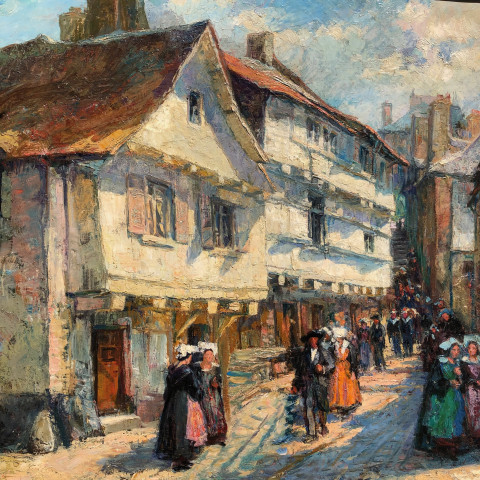 Rue animée à Saint-Goustan (Auray) par Fernand-Renault