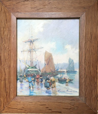 Scène de port sous la pluie par Henri Buron