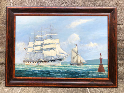 Quatre mâts barque et son bateau pilote à la balise par Charles Viaud