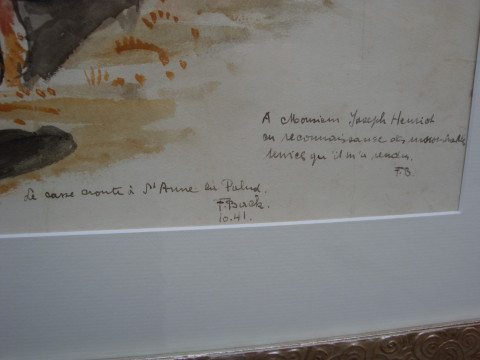 Titre de l'aquarelle et envoi à Mr Henriot