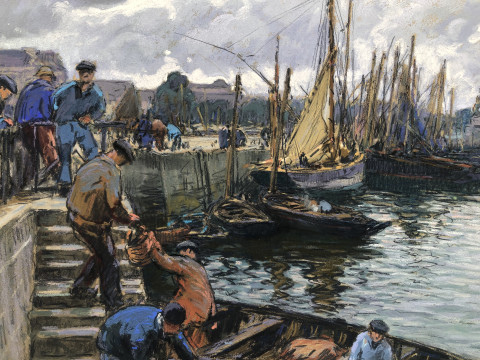 Débarquement du poisson à Concarneau par Henri Barnoin