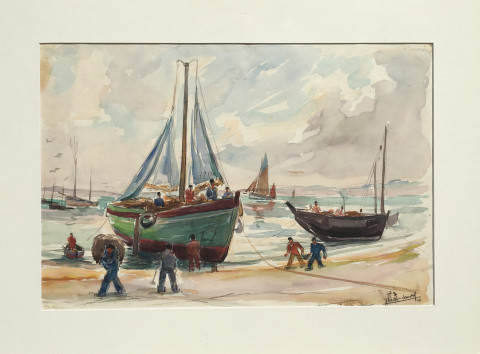 Barques à l'échouage à Douarnenez par Abadie-Landel