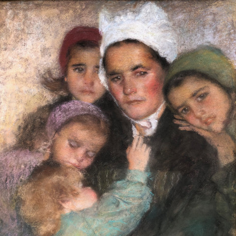 Femme de la campagne de Lesneven et ses enfants par Lucien Lévy-Dhurmer