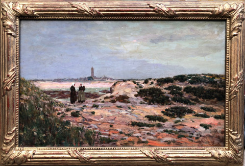 Le clocher de Batz-sur-mer vue des grèves du Croisic par Victor Richard