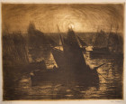 Barques au couchant dans le port de Camaret par Charles Cottet