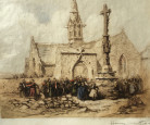 Sortie de messe à la chapelle de Notre Dame de Penhors  par Henri Cheffer