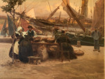 Scène de marché sur les quais de Concarneau par Hirschfeld