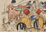 Spahis algériens dans un restaurant français par G. Delaparède
