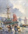 Marché pluvieux sur le port par Henri Buron