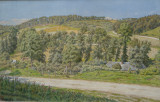 Chaumière dans la vallée, aquarelle par Rivière