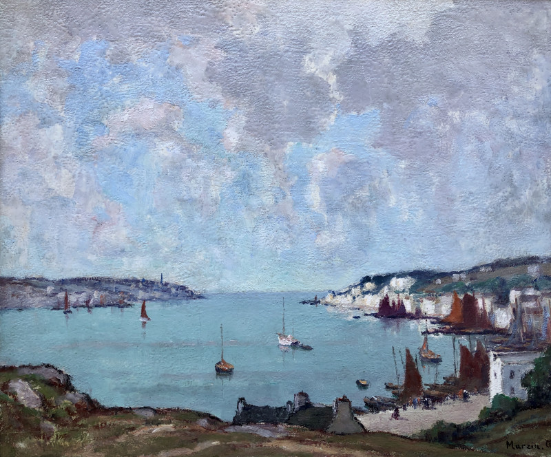 Le port d’Audierne vue des hauteurs par Alfred Marzin
