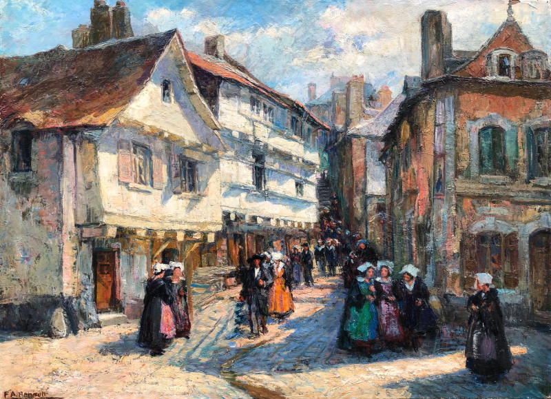 Rue animée à Saint-Goustan (Auray) par Fernand-Renault