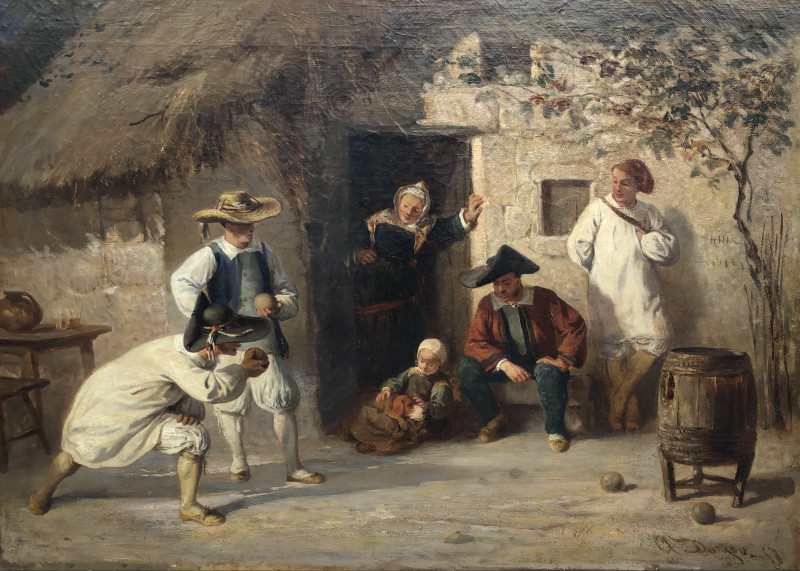 Famille de paludiers jouant au jeu du tonneau par Alfred Darjou