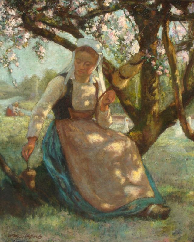 Bretonne sous un pommier par Ferdinand Louis Marks