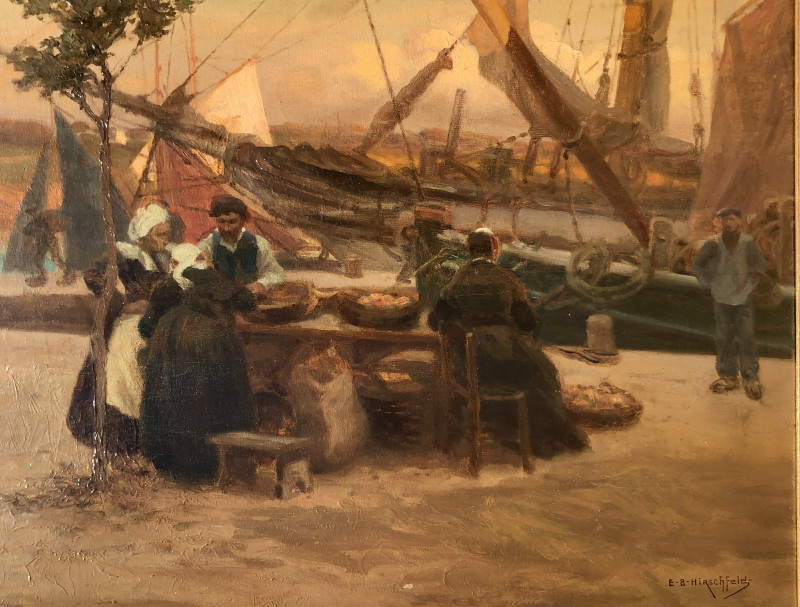 Scène de marché sur les quais de Concarneau par Hirschfeld