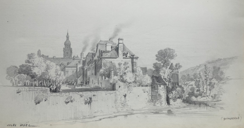 Dessin de Quimperlé au milieu du XIXe par Jules Noël