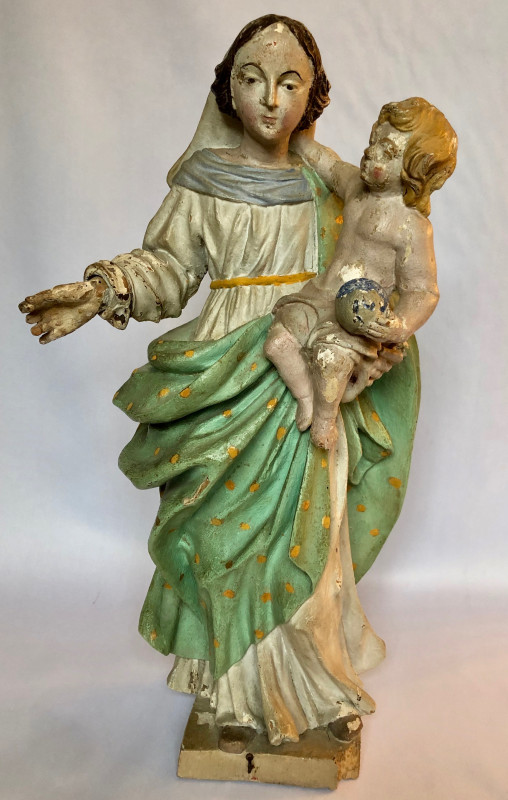 Vierge à l'enfant en bois polychrome XVIIIe