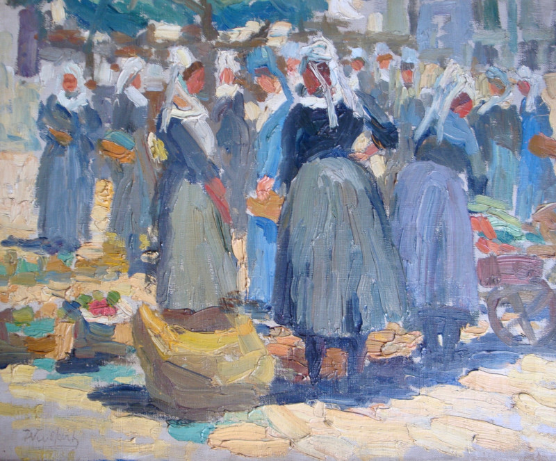 Scène de marché à Concarneau par Max Wulfart