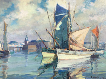 Bateaux au mouillage devant la ville close de Concarneau