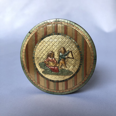 Boîte en marqueterie de paille aux deux musiciens